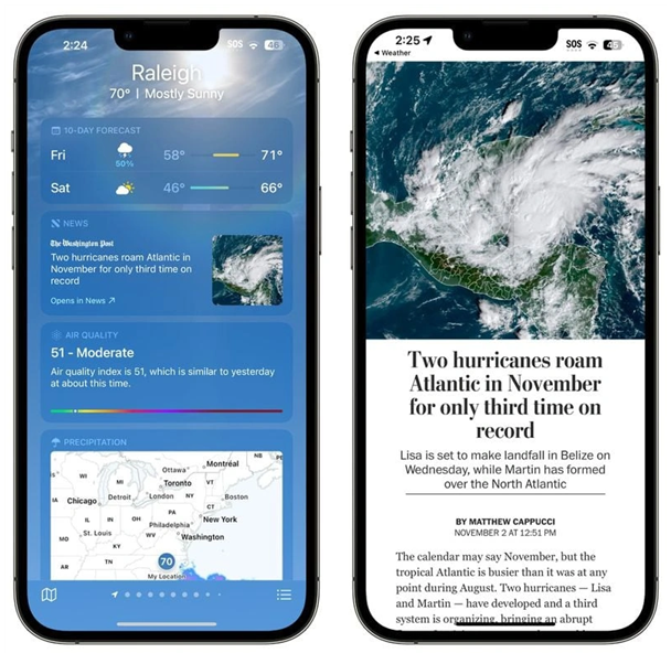 江北苹果14维修分享iPhone 14手机如何看天气时顺带看新闻 
